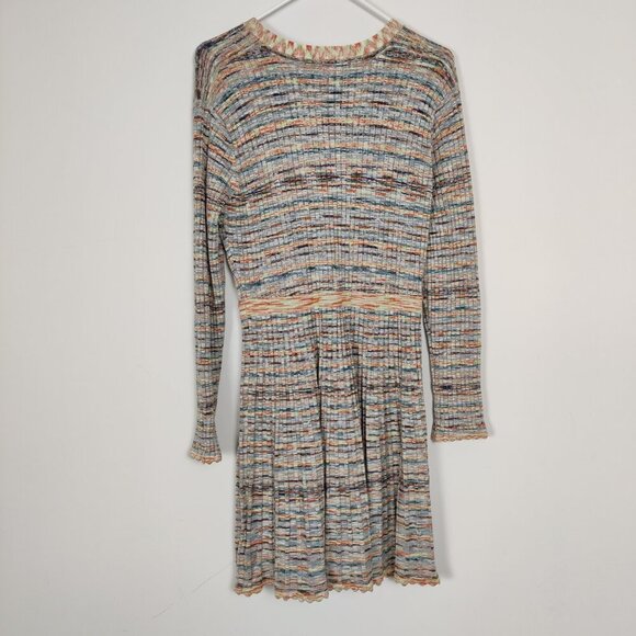 Shoshanna Women's Mini Dress Size L Multicolor Scalloped Hem Knit Ribbed V Neck - Picture 8 of 14